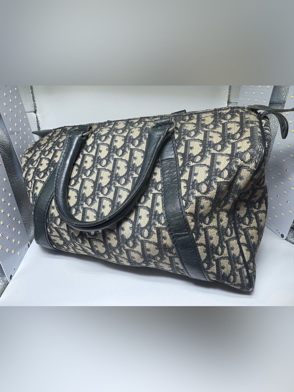 Christian Dior Oblique Boston Bag Blue Trotter Monogram Authentic Vintage Dior - Picture 7 of 16